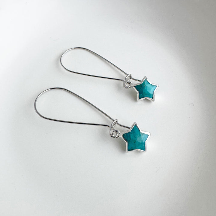 Turquoise Star Drop Earrings in Silver