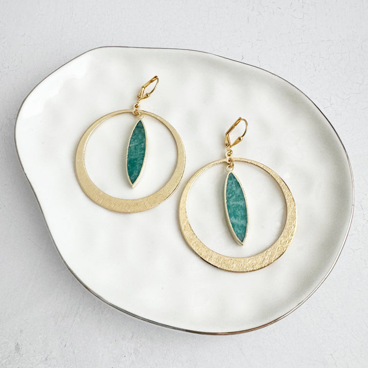 Amazonite Hoop Statement Earrings in Brushed Gold