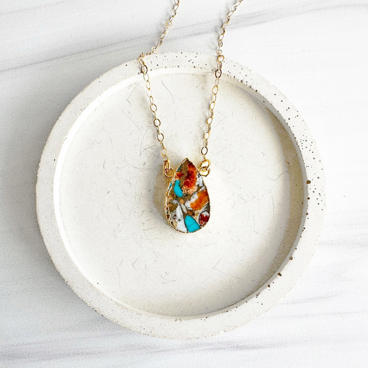 Oyster Turquoise Mojave Teardrop Gemstone Necklace with 14k Gold Filled Chain