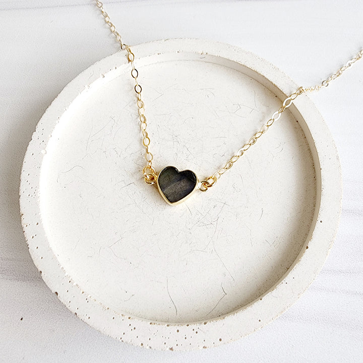 Dainty Bezel Heart Stone Necklace in Gold