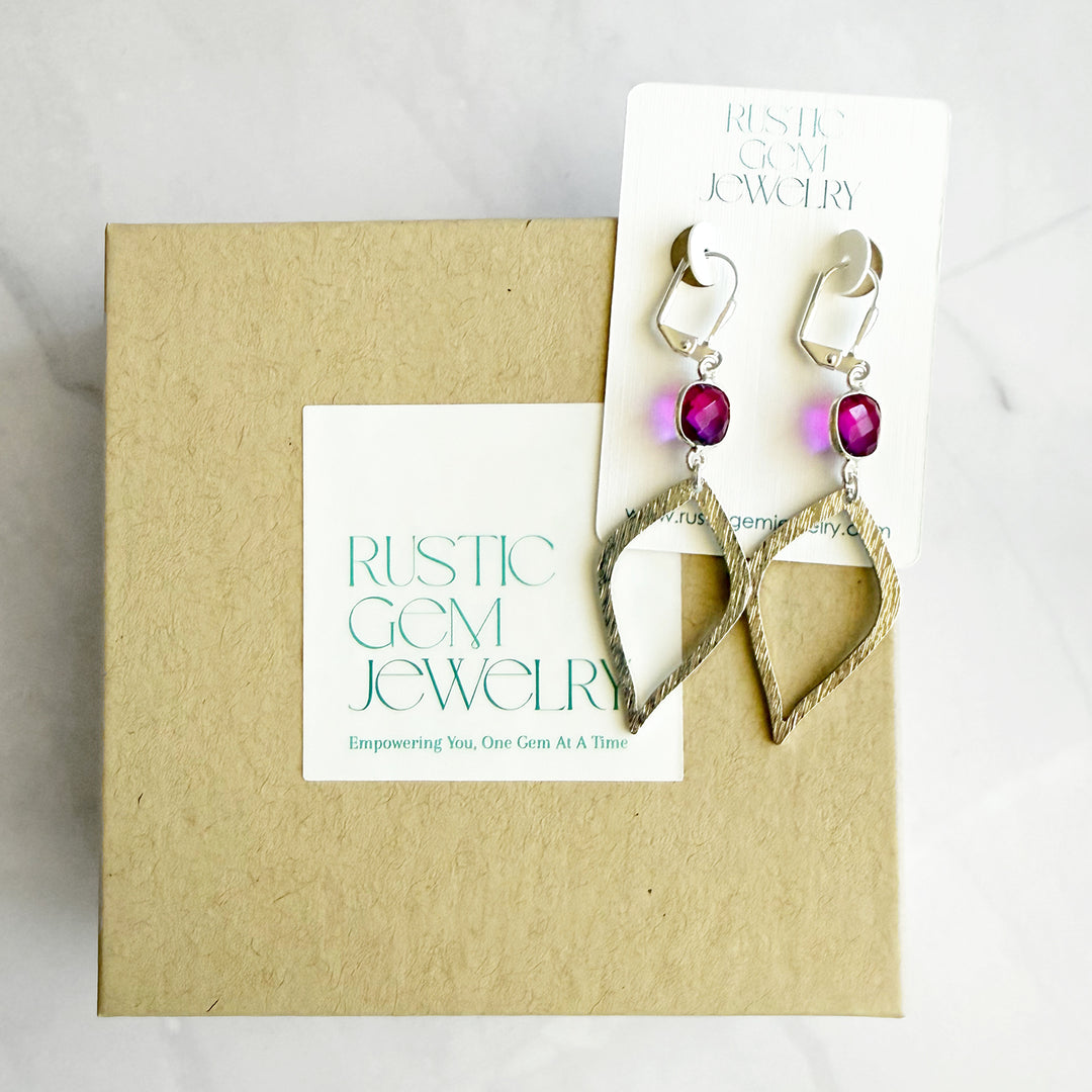 Pink Purple Aura Quartz Halo Drop Dangle Earrings