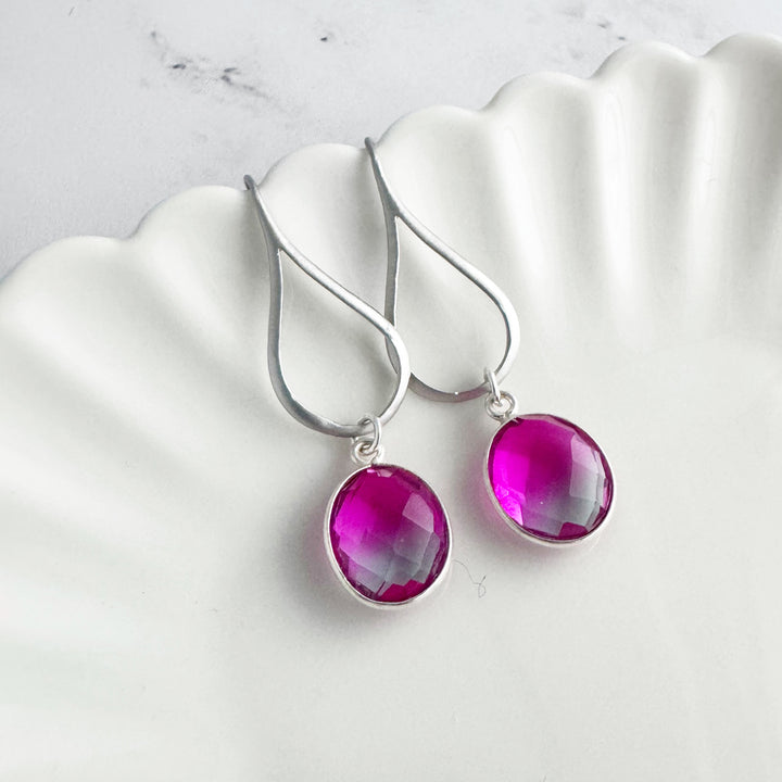 Pink Purple Aura Quartz Drop Earrings in Silver