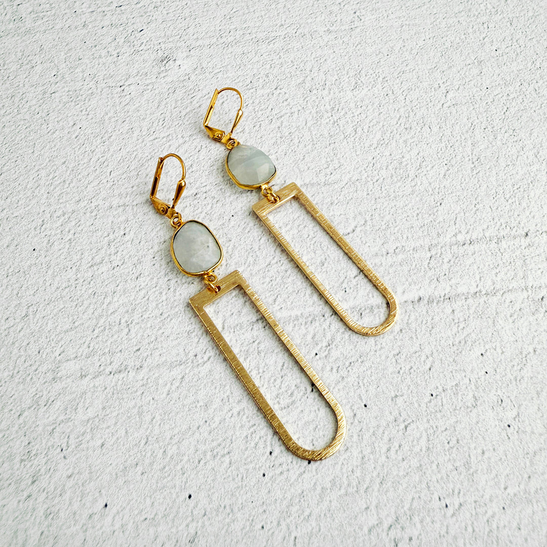 Moonstone Arch Dangle Earrings in Brushed Gold