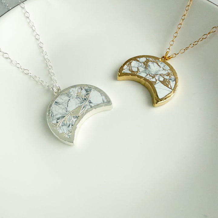 White Mojave Crescent Moon Statement Necklace