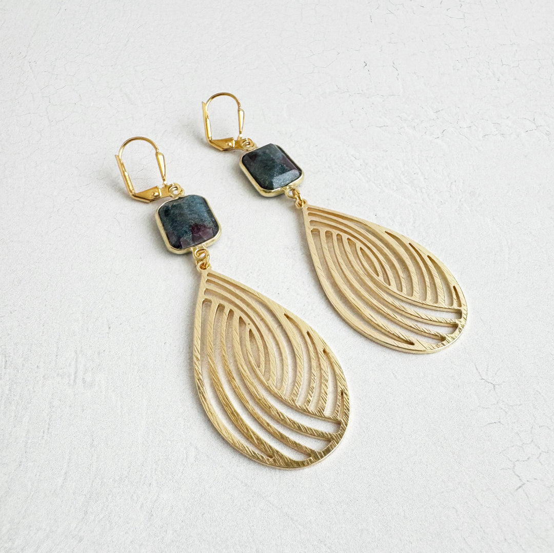 Ruby Zosite Swirl Teardrop Earrings in Brushed Gold