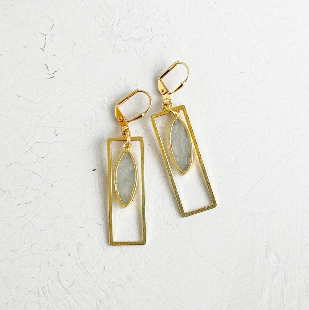 Moonstone Open Rectangle Earrings in Brushed Gold