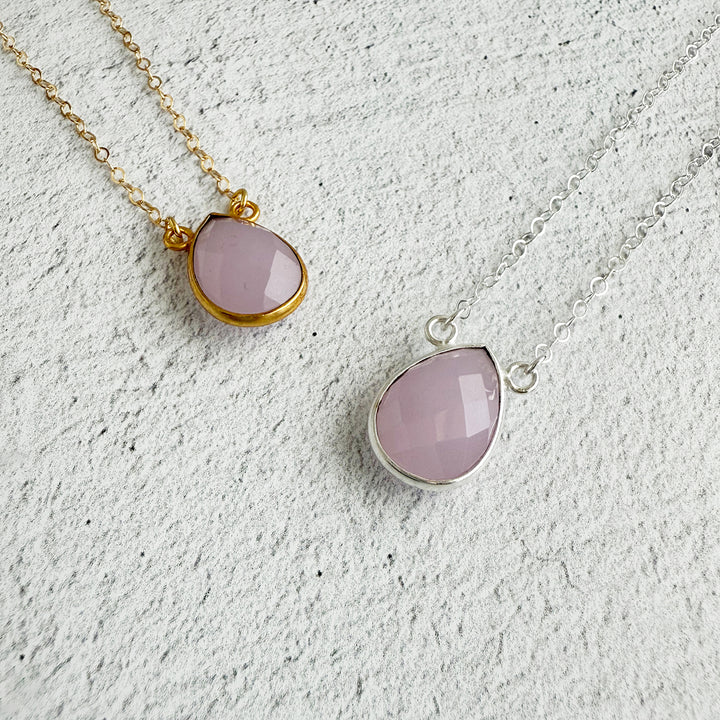 Rose Quartz Teardrop Bezel Necklace