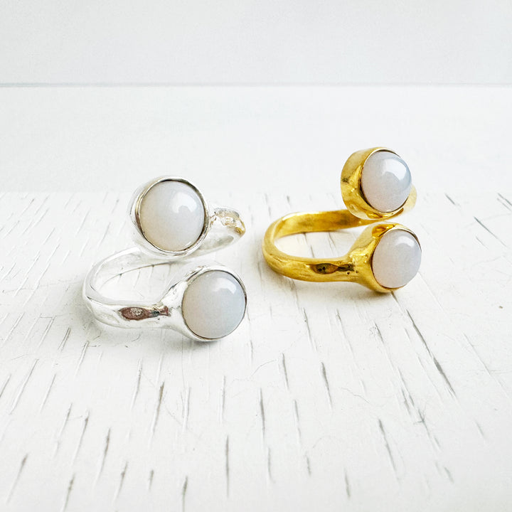 Double Moonstone Hammered Wrap Ring in Gold and Silver