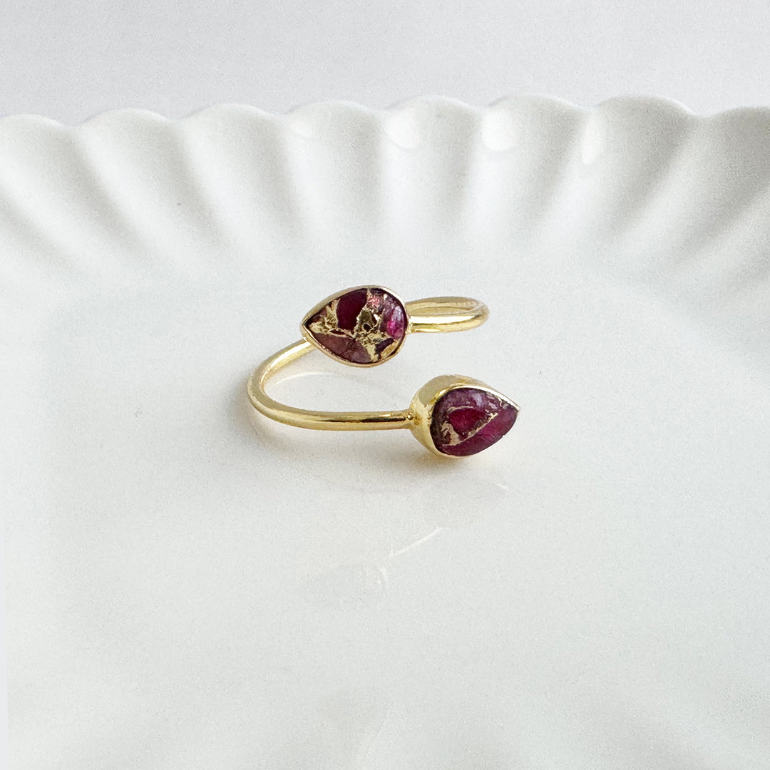 Double Teardrop Stone Wrap Ring in Ruby Mojave