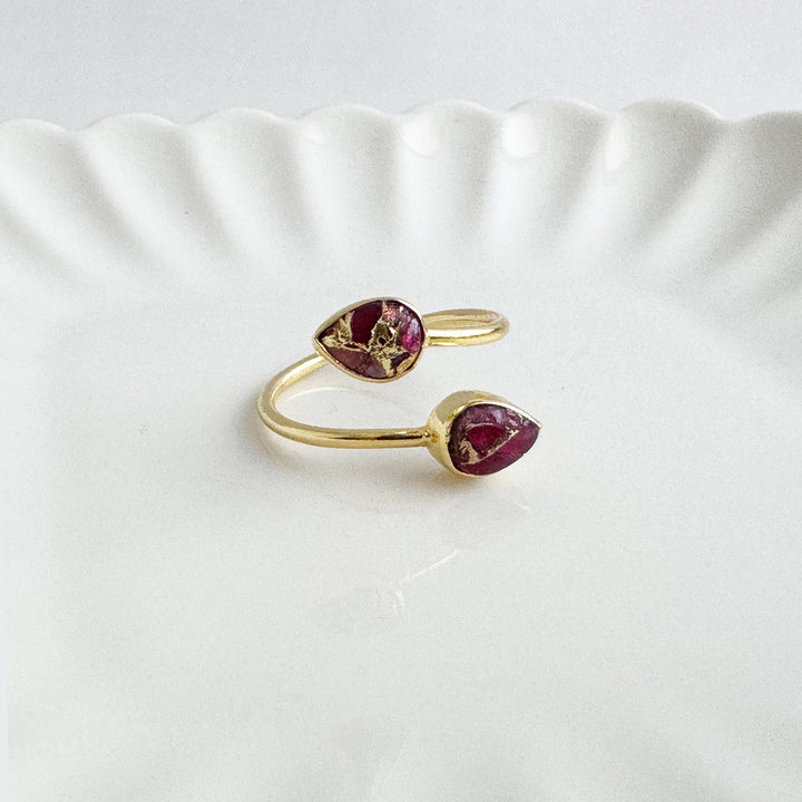 Double Teardrop Stone Wrap Ring in Ruby Mojave