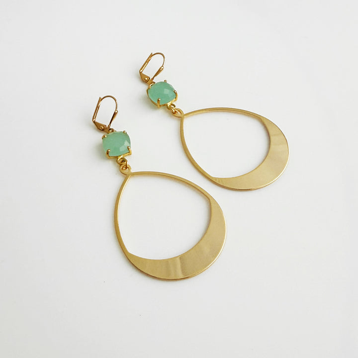 Aqua Chalcedony and Teardrop Statement Earrings in Gold