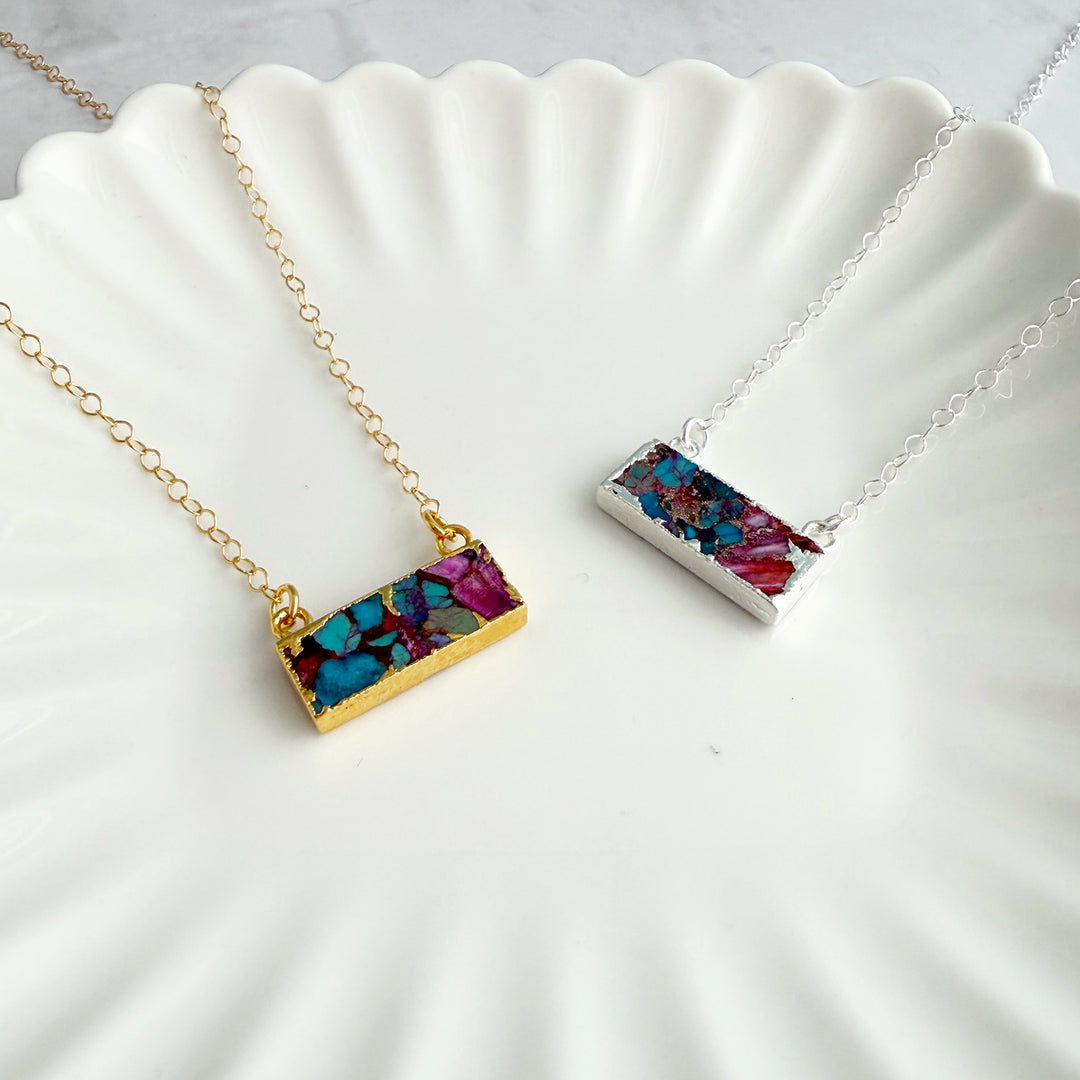 Purple Oyster Turquoise Bar Necklace