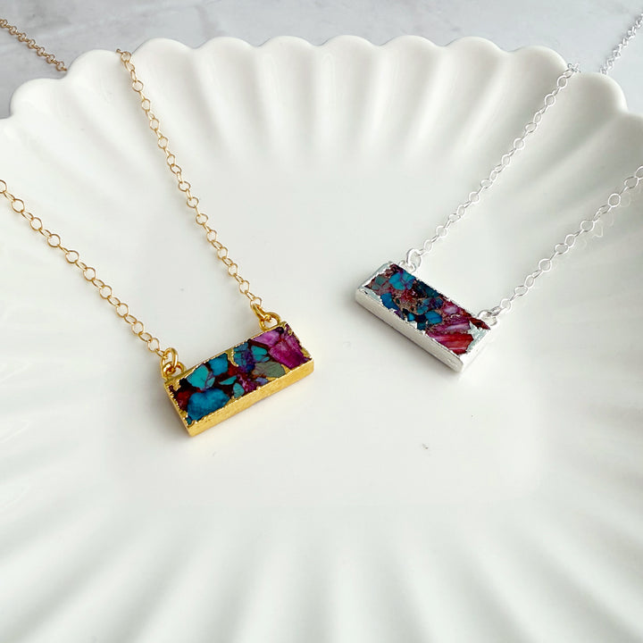 Purple Oyster Turquoise Bar Necklace