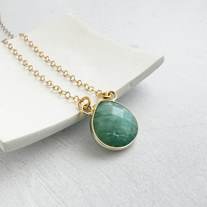 Amazonite Water Drop Necklace in Gold. Simple Amazonite Stone Necklace. Simple Jewelry Gift.