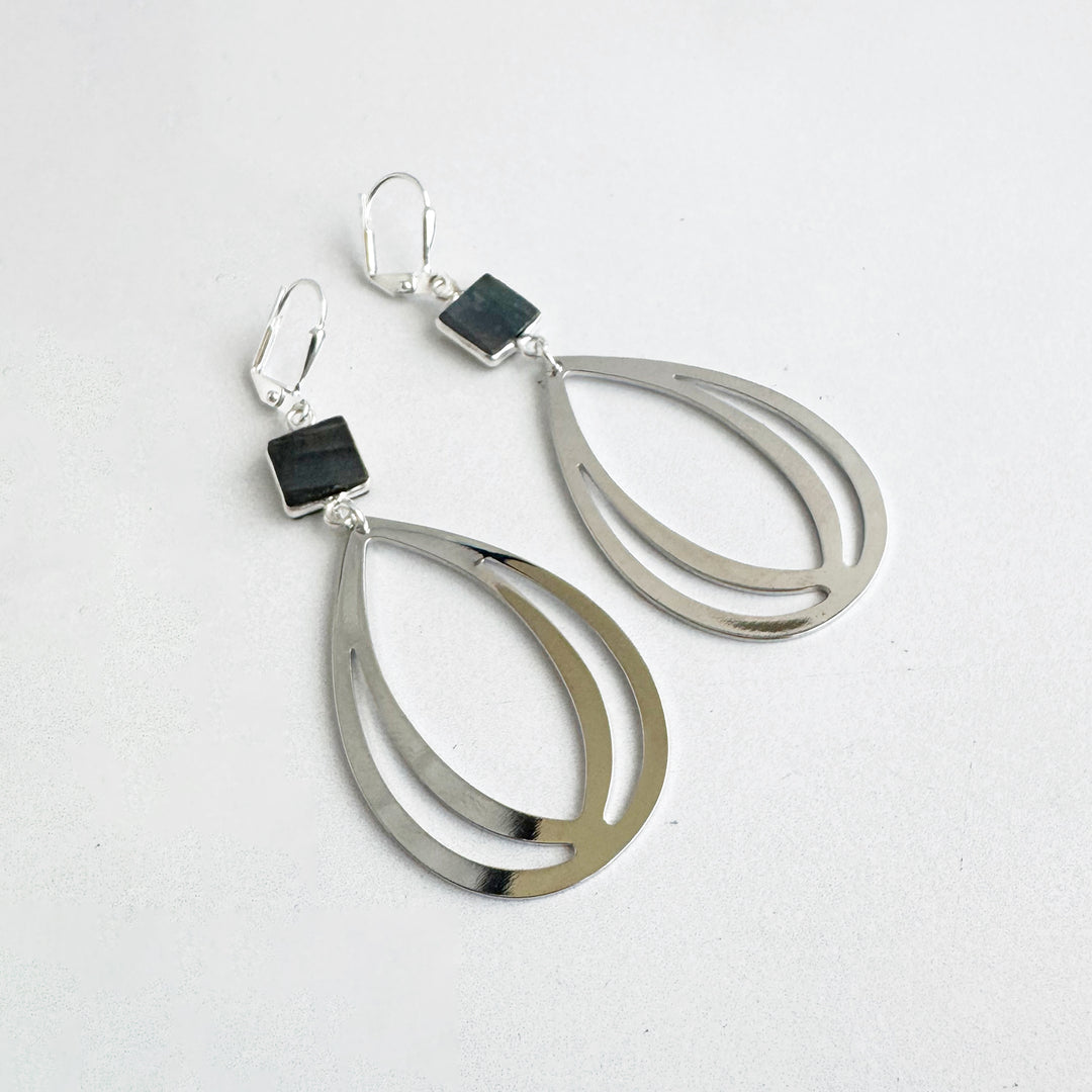 Labradorite and Layered Teardrop Statement Earrings in Silver