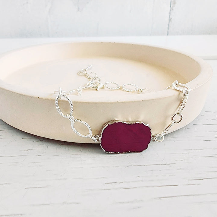 Chunky Chain Bracelet in Silver with Purple Stone