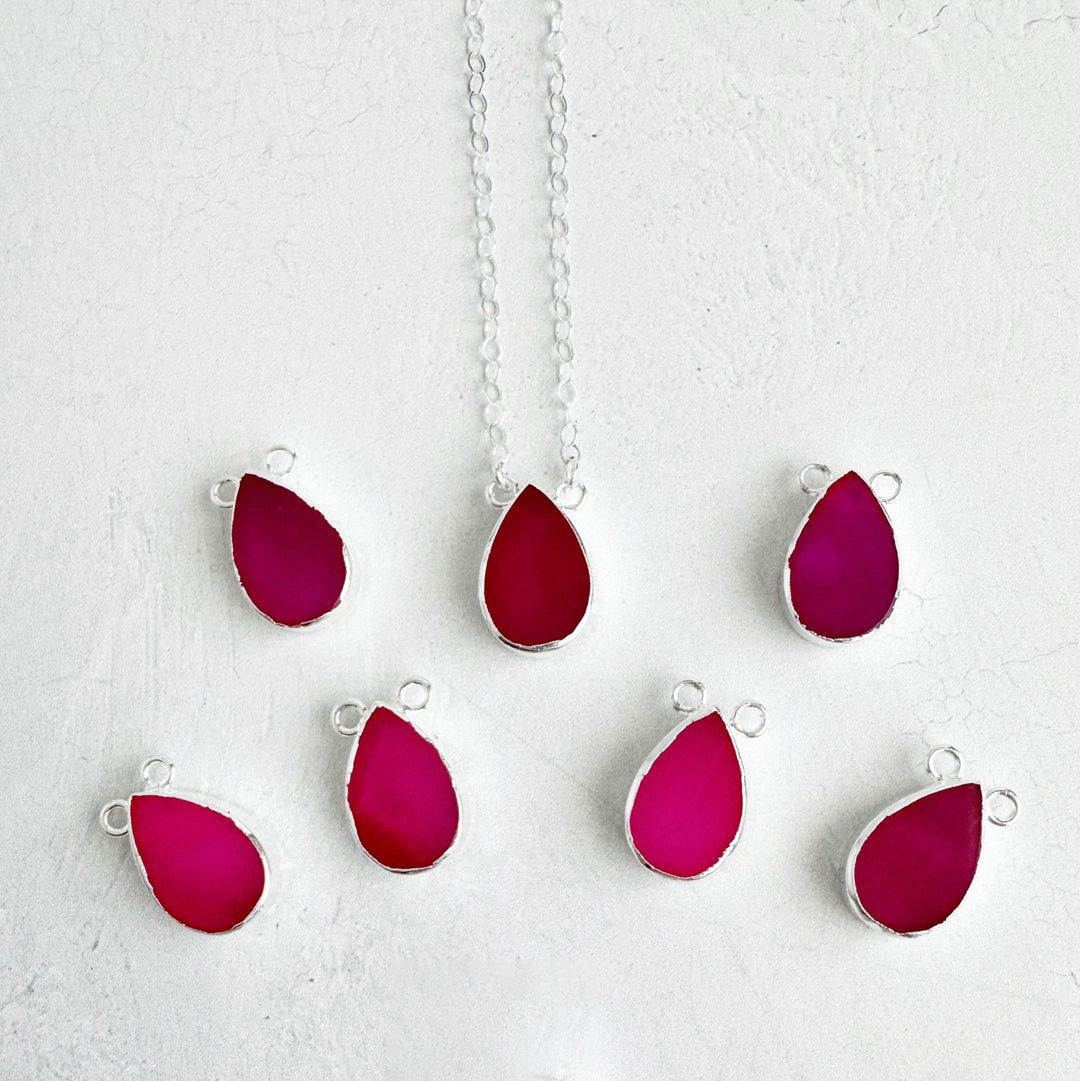 Fuchsia Chalcedony Teardrop Necklace in Gold and Silver