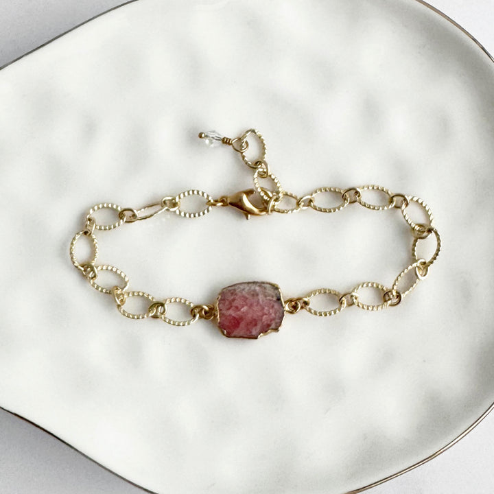 Pink Opal Chunky Chain Bracelet in Gold