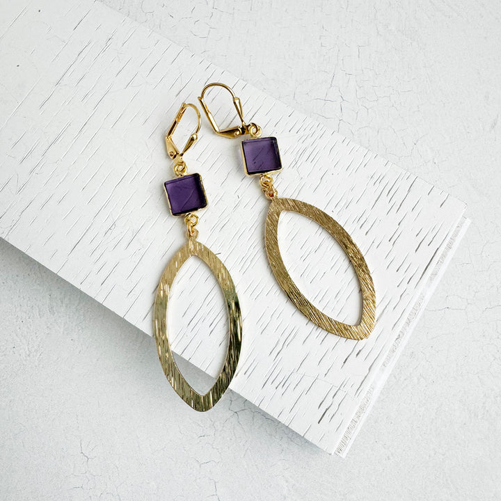 Amethyst Marquise Dangle Earrings in Brushed Gold