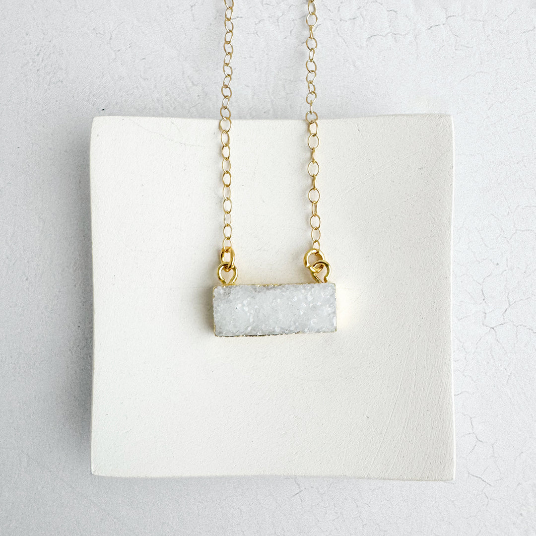 Small White Druzy Bar Necklace in 14k Gold Filled and Sterling Silver