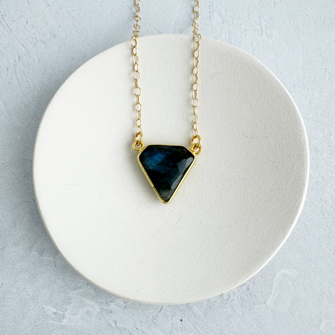 Labradorite Triangle Bezel Necklace in Gold and Silver