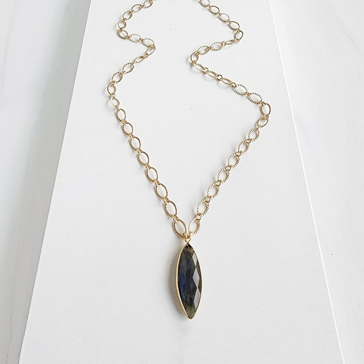 Labradorite Chunky Chain Necklace in Gold