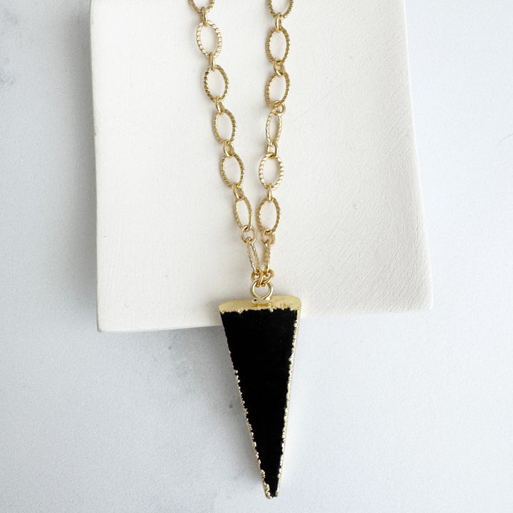 Chunky Black Onyx Elongated Triangle Statement Necklace in Gold