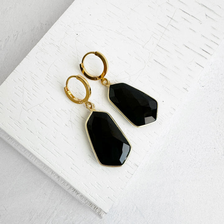 Black Onyx Huggie Earrings in Gold