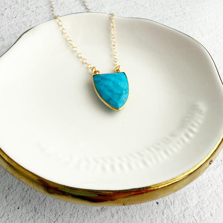 Turquoise Shield Necklace in Gold