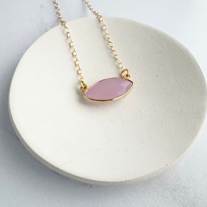 Rose Quartz Marquise Pendant Necklace in Gold