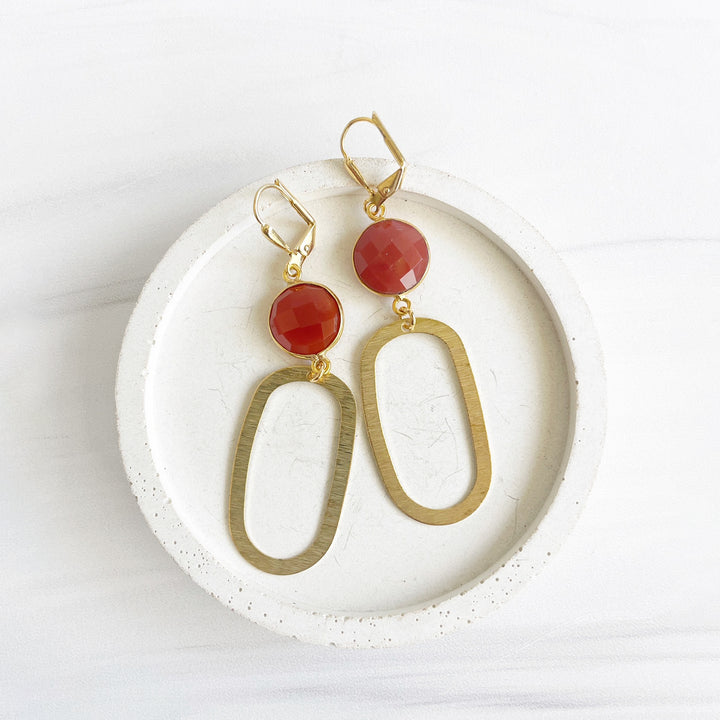 Carnelian Statement Earrings with Brushed Gold Oval Pendants