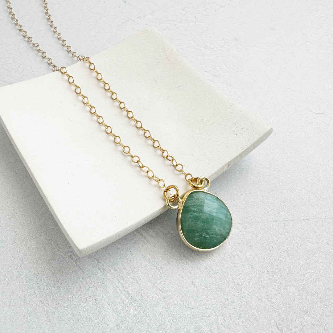 Amazonite Water Drop Necklace in Gold. Simple Amazonite Stone Necklace. Simple Jewelry Gift.