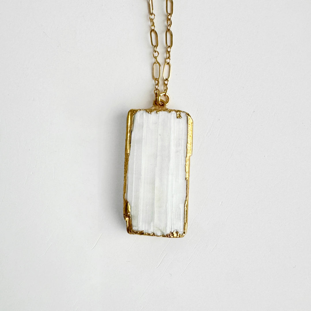 White Selenite Bar Necklace in 14k Gold Filled