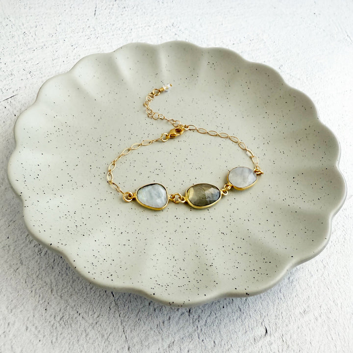 Moonstone and Labradorite Statement Bracelet in Gold