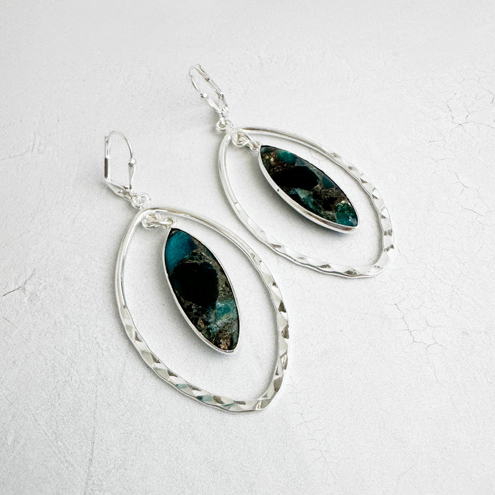 Apatite Mojave Hammered Marquise Dangle Earrings in Silver