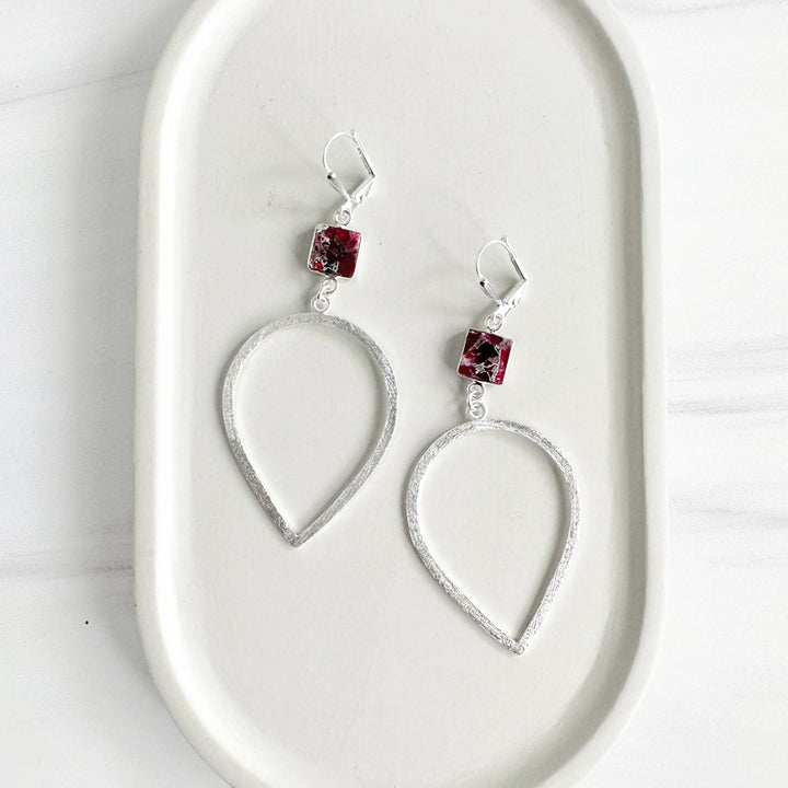 Red Mojave Statement Earrings in Brushed Silver