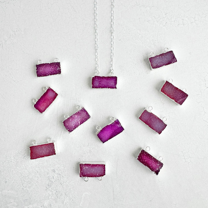 Fuchsia Druzy Bar Necklace in 14k Gold Filled and Sterling Silver