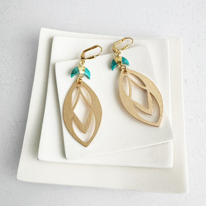 Turquoise Celtic Dangle Earrings in Brushed Gold