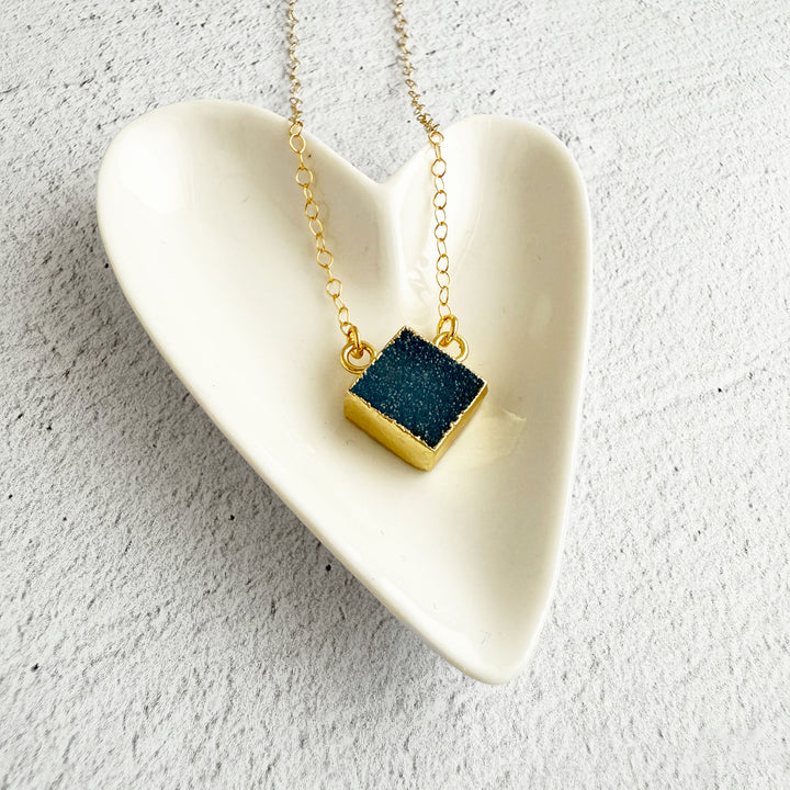 Blue Druzy Diamond Shape Pendant Necklace