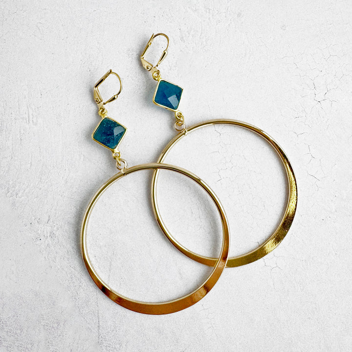 Large Apatite Hoop Dangle Earrings in Gold