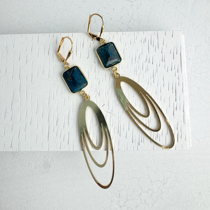 Ruby Zoisite and Layered Oval Statement Earrings in Gold