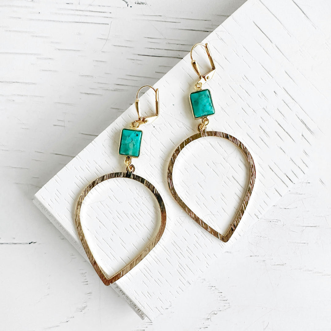 Turquoise Statement Earrings in Brushed Gold