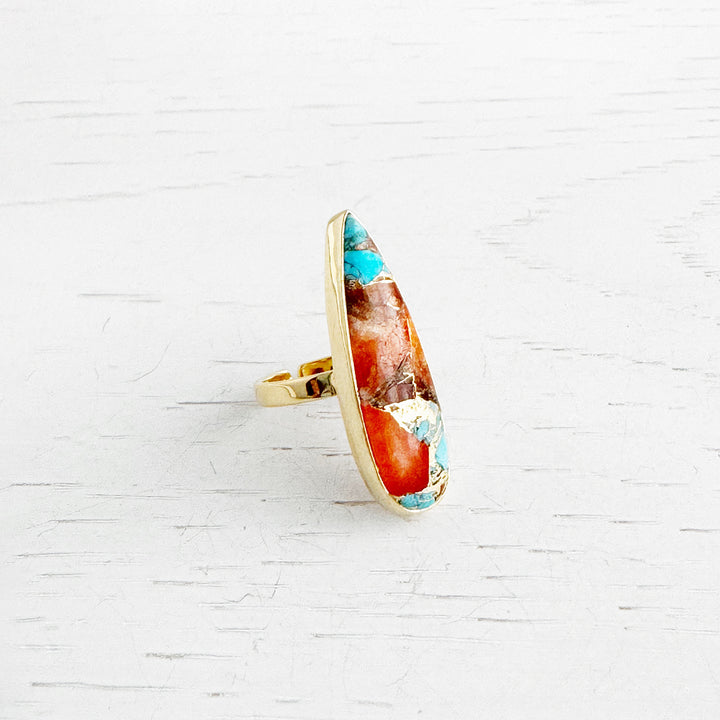 Long Turquoise Teardrop Statement Ring in Gold and Silver