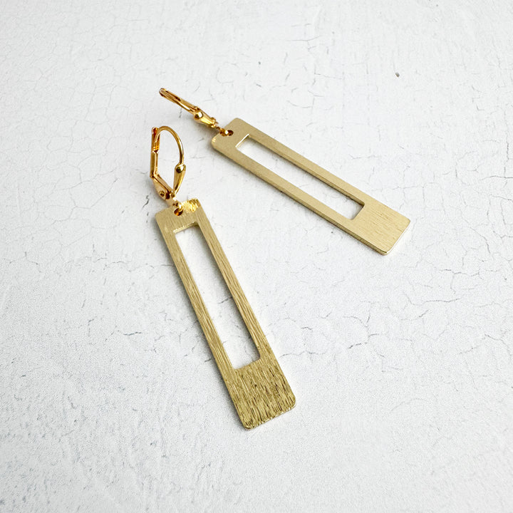 Rectangle Dangle Earrings in Brushed Gold