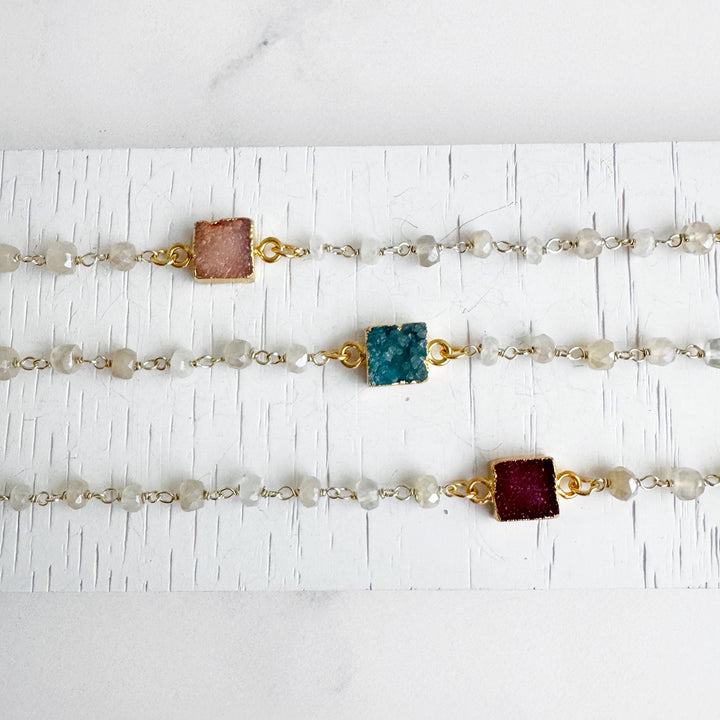 Druzy Quartz Beaded Chain Bracelet in Gold