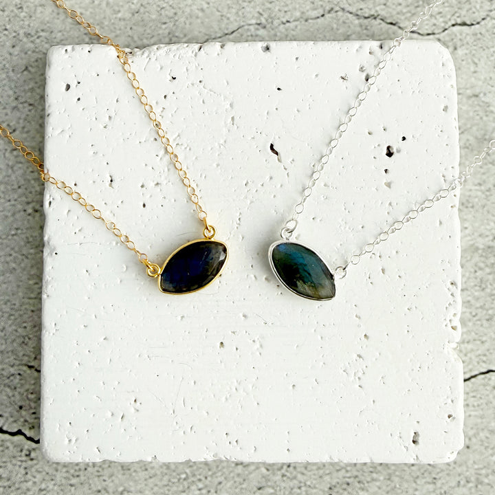 Labradorite Marquise Bezel Pendant Necklace