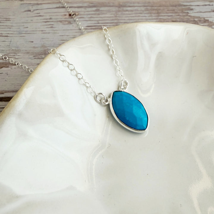 Turquoise Howlite Vertical Marquise Bezel Pendant Necklace