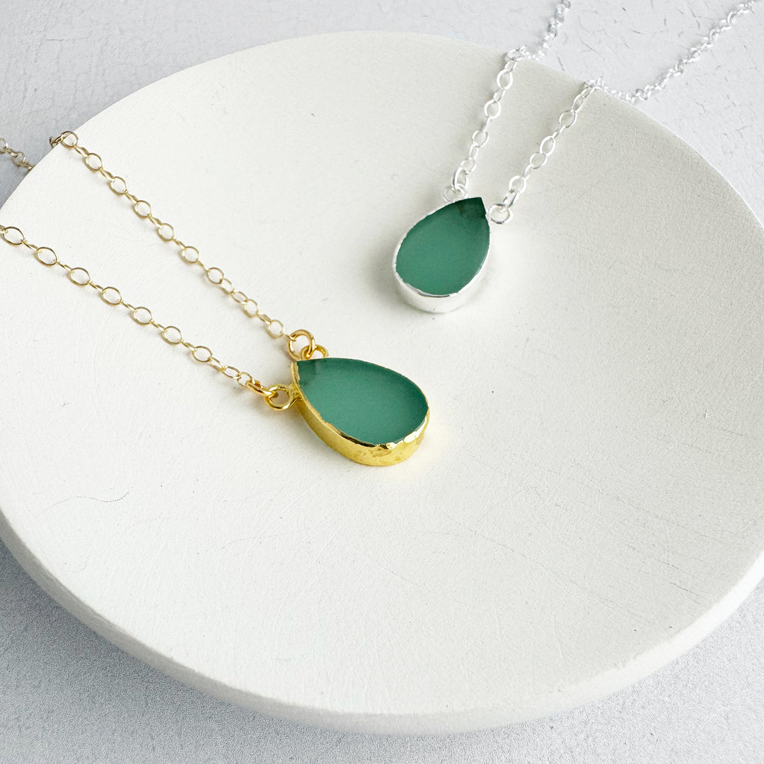 Aqua Chalcedony Teardrop Necklace in 14k Gold Filled and Sterling Silver