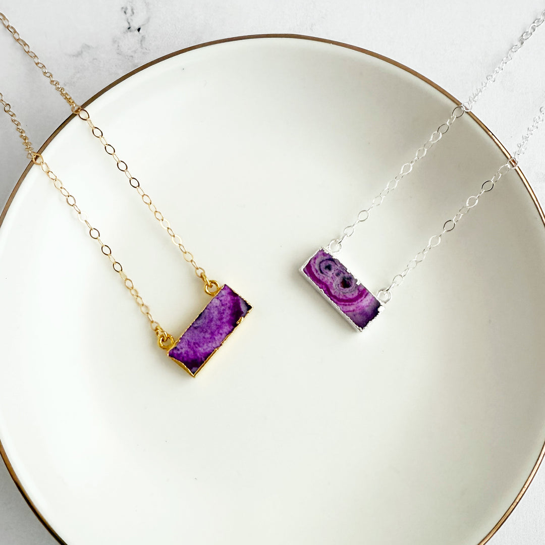 Pink Solar Quartz Bar Necklace