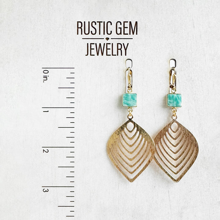 Amazonite Marquise Leaf Earrings in Brushed Gold